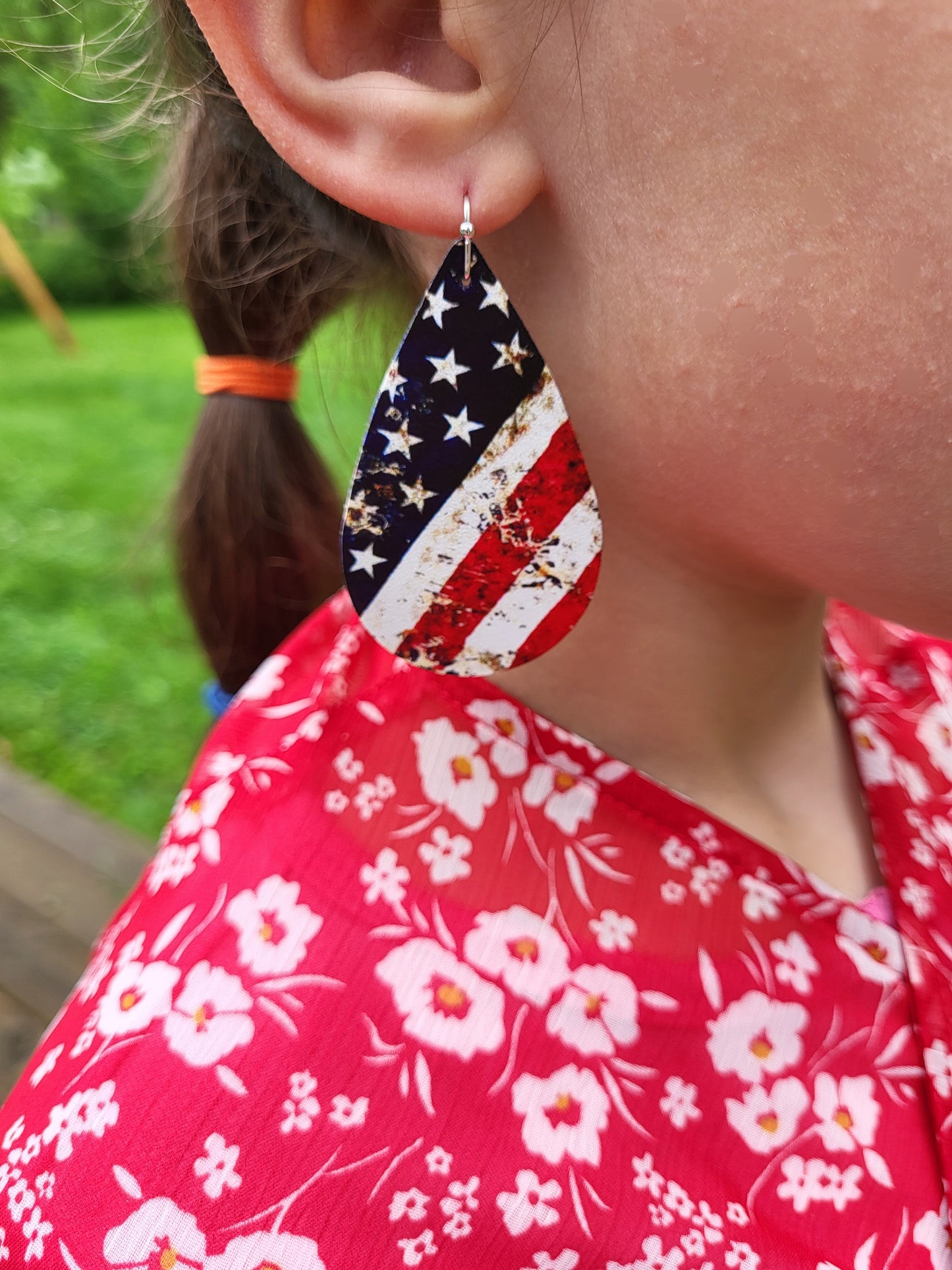 American Flag Pendant Earrings - Faux Leather