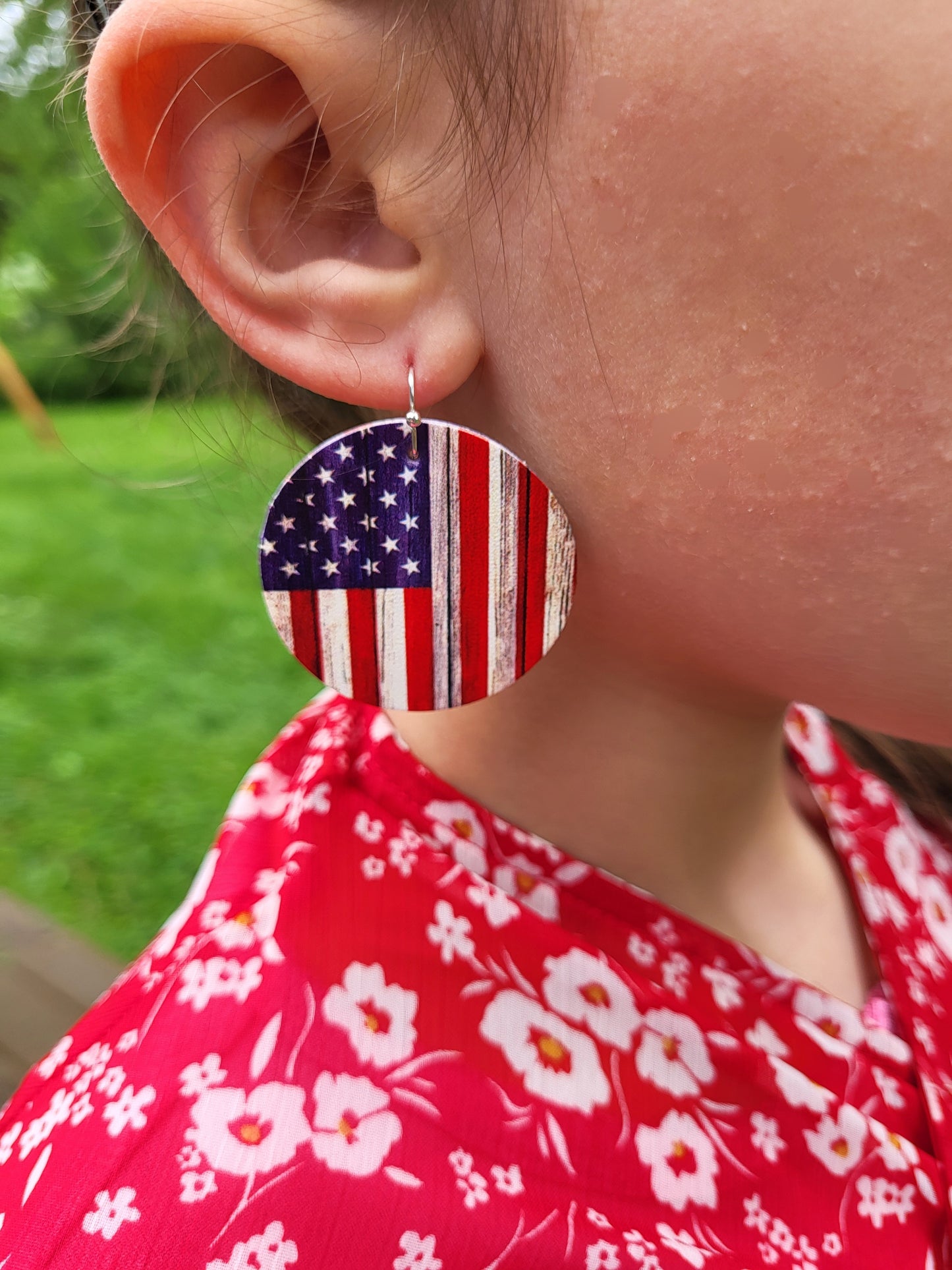 Round American Flag Earrings - Faux Leather