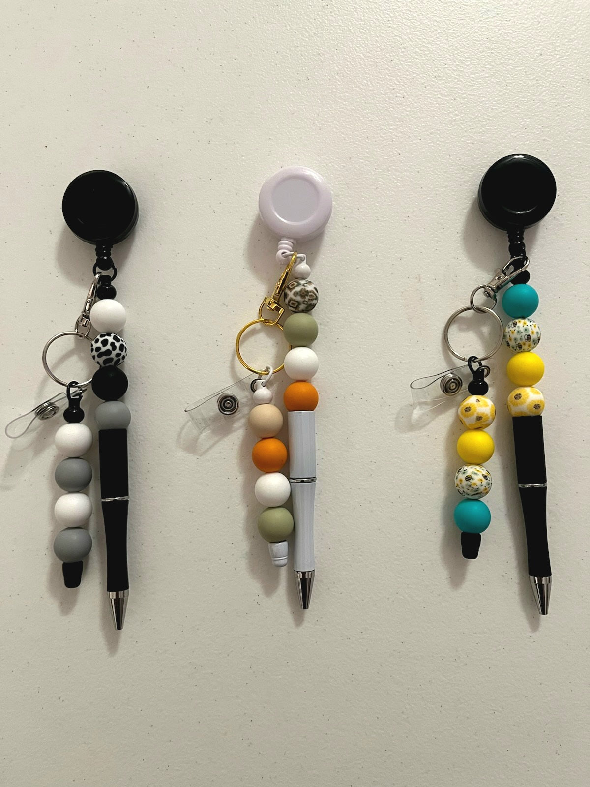 Beaded Retractable Pen & Badge Clip Sets