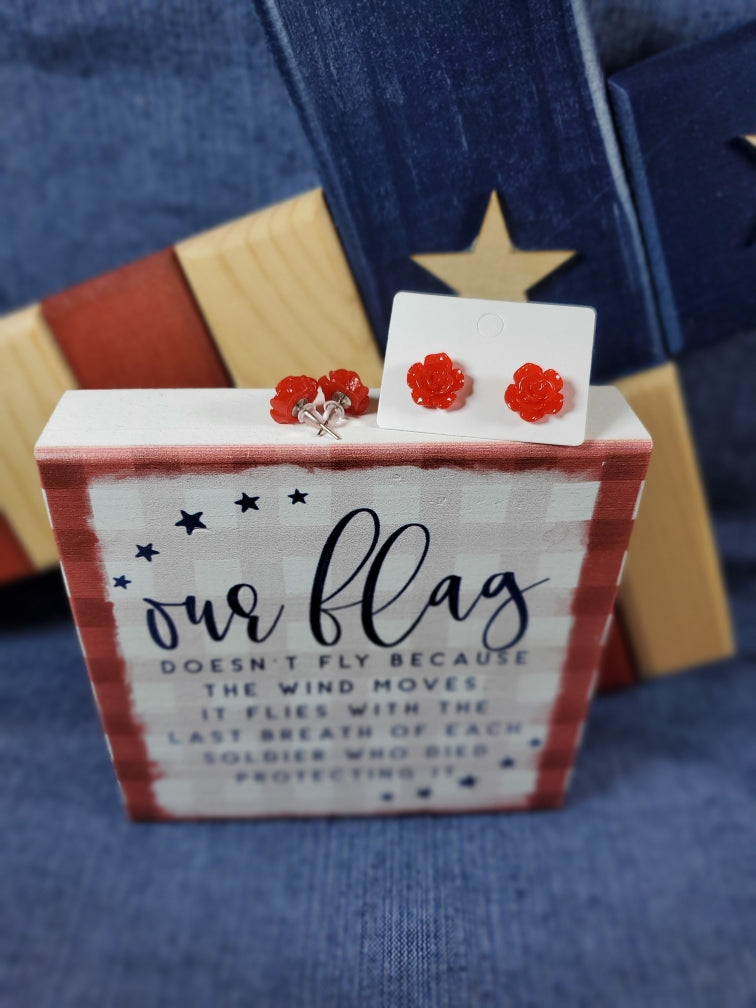 Patriotic Rose Stud Earrings