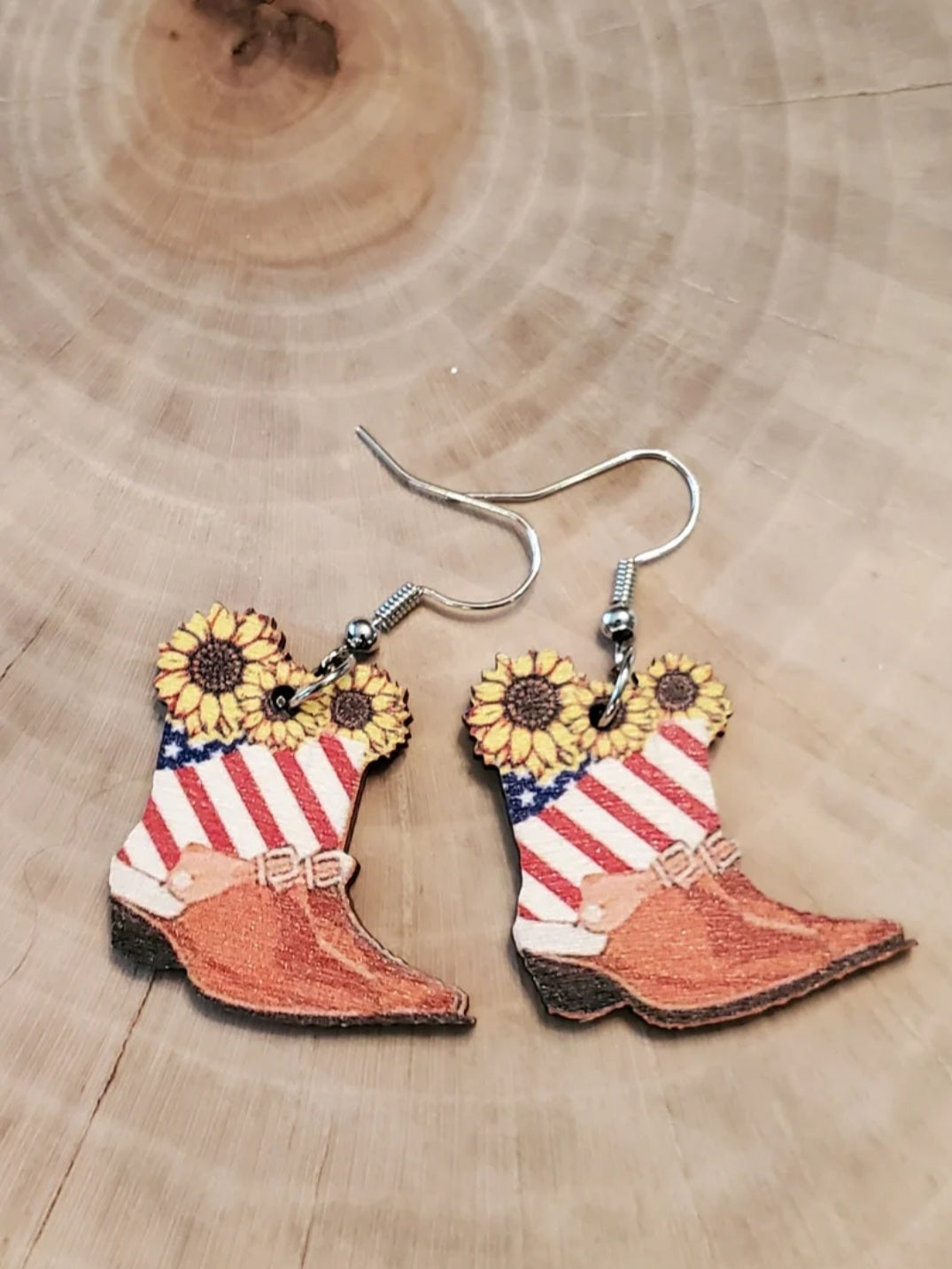 American Flag Western Boot Earrings
