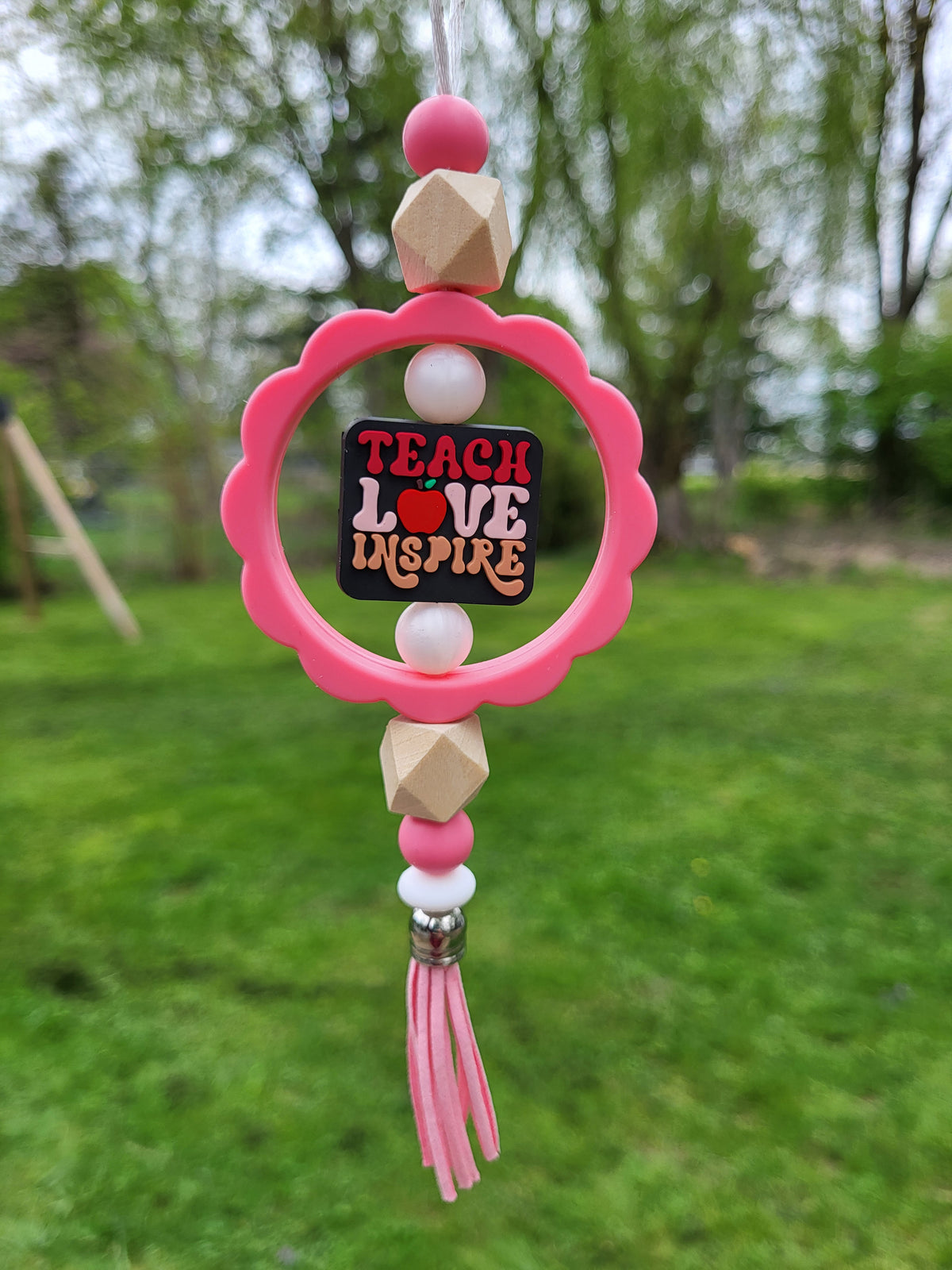 Teacher Beaded Car Charm Rings