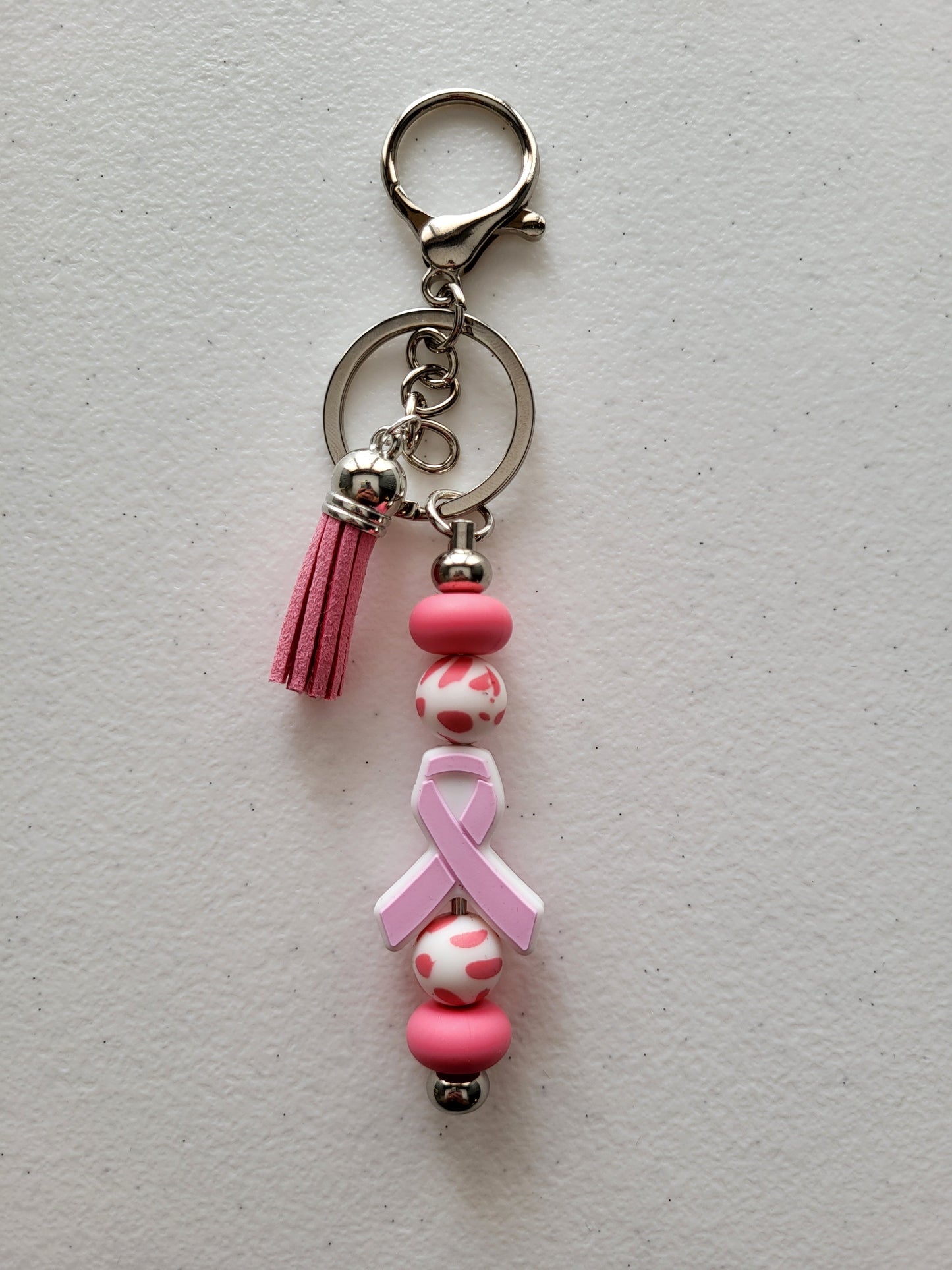 Breast Cancer Awareness Beaded Bar Keychain