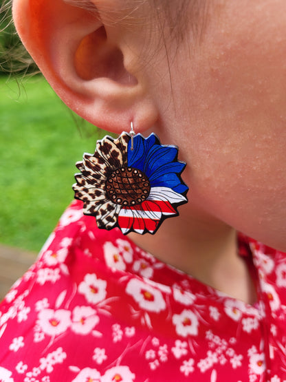 Patriotic Sunflower Earrings - Faux Leather