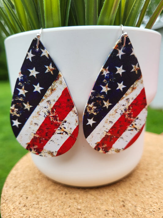 American Flag Pendant Earrings - Faux Leather