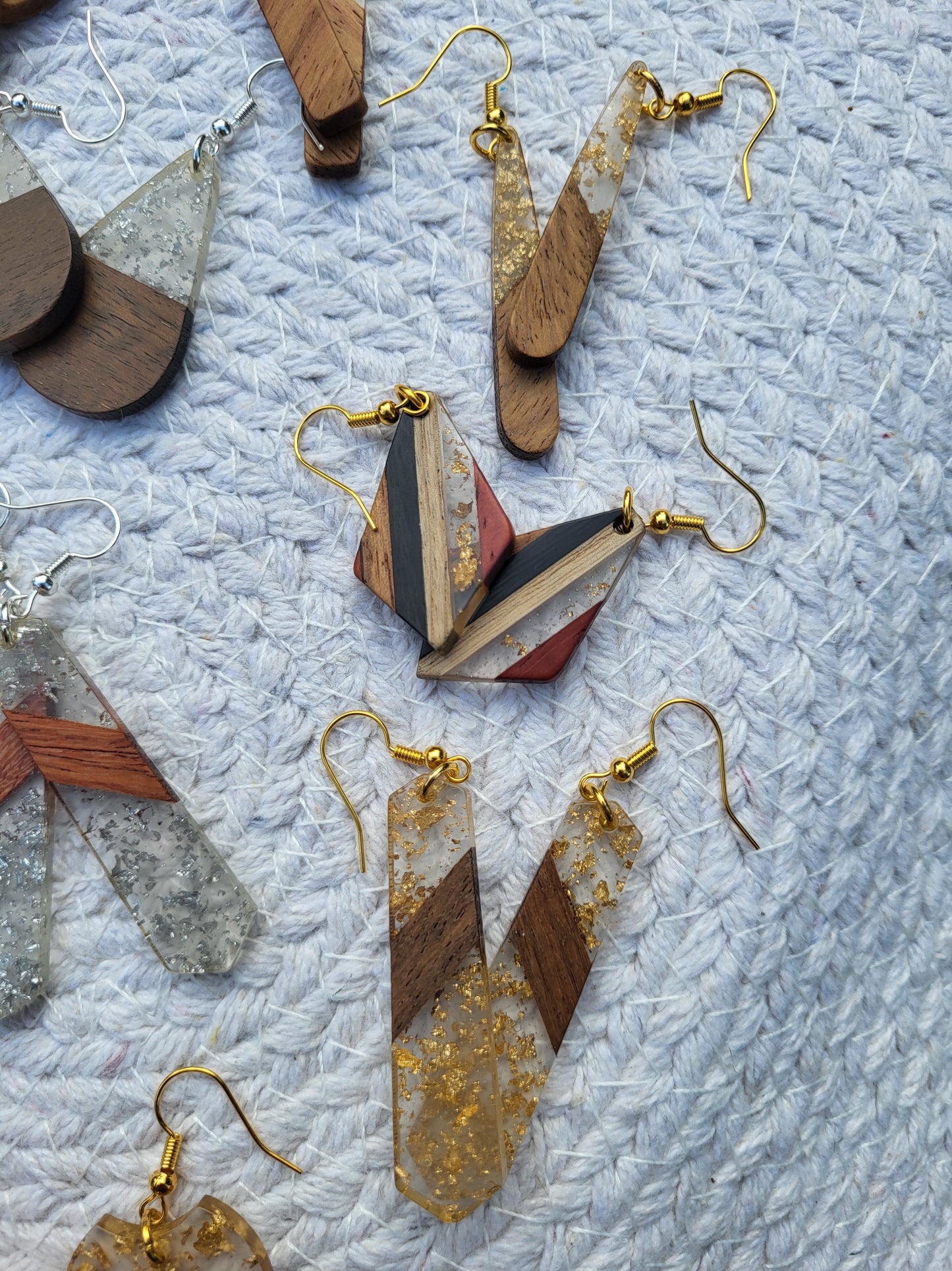 Geometric Resin & Wood Drop Earrings