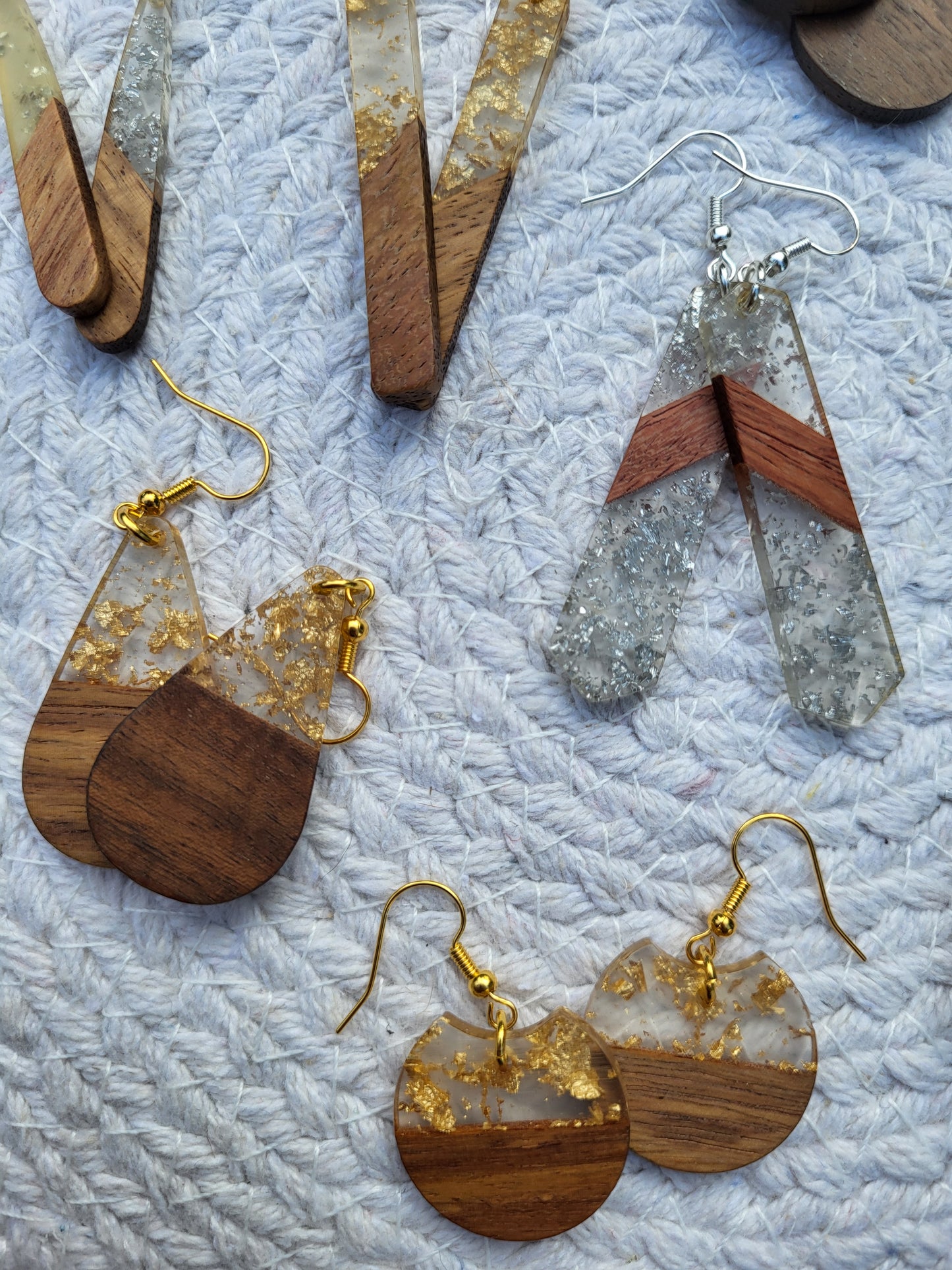 Geometric Resin & Wood Drop Earrings