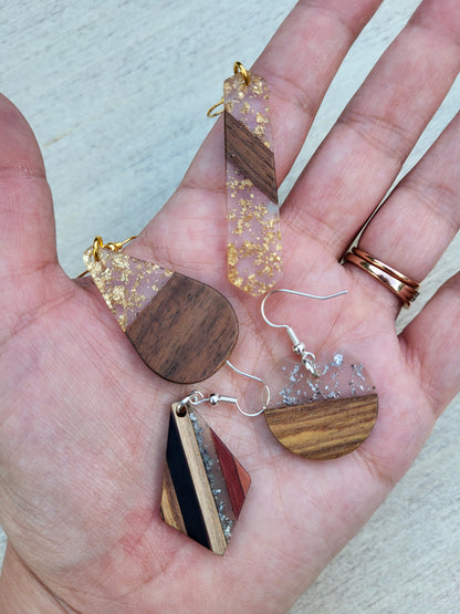 Geometric Resin & Wood Drop Earrings