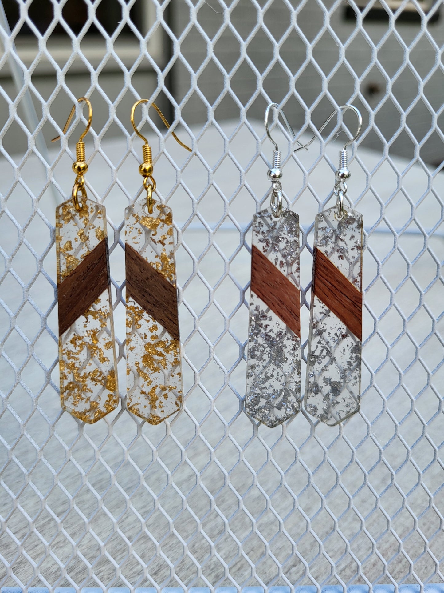 Geometric Resin & Wood Drop Earrings