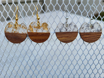 Geometric Resin & Wood Drop Earrings