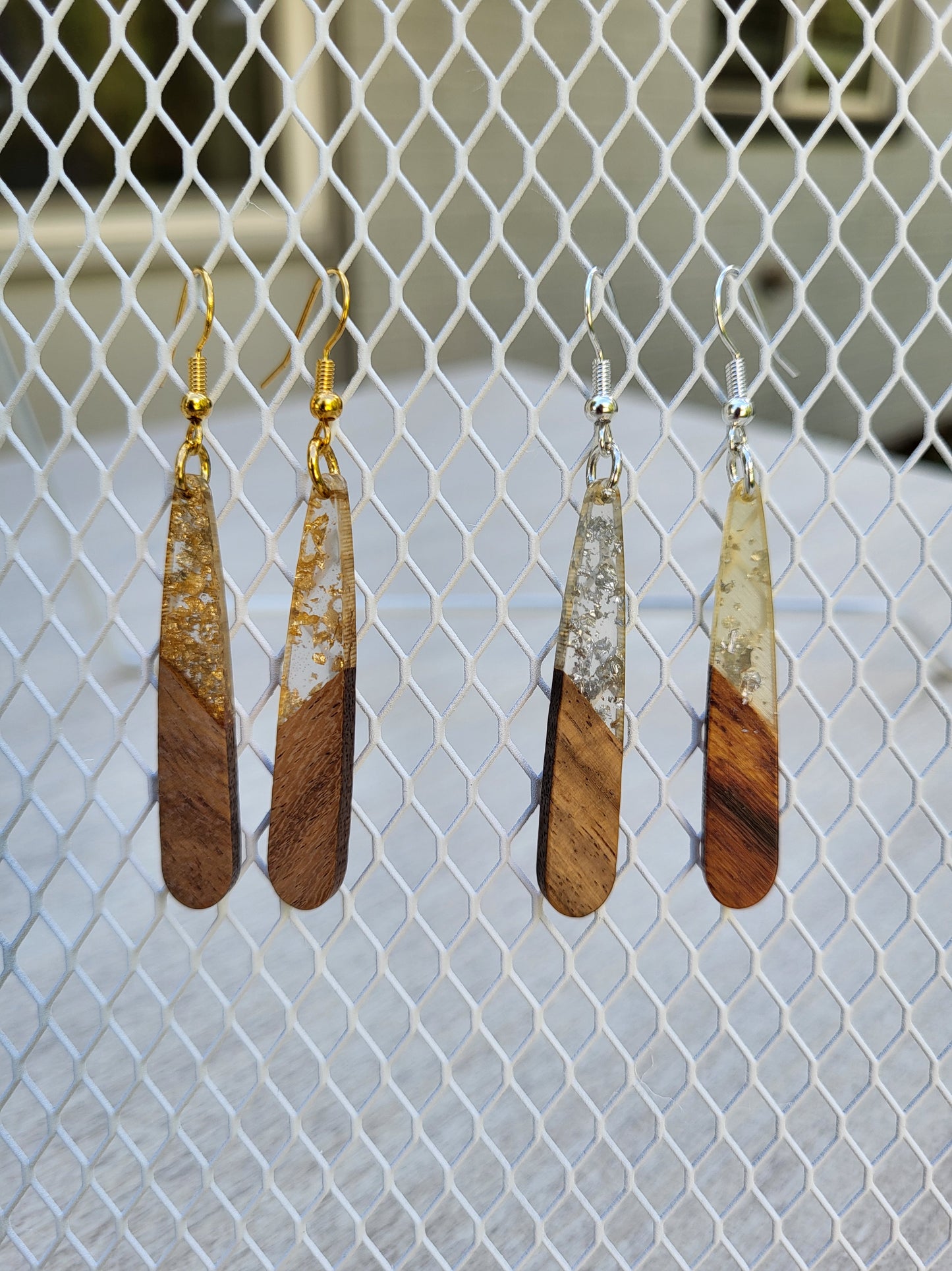 Geometric Resin & Wood Drop Earrings