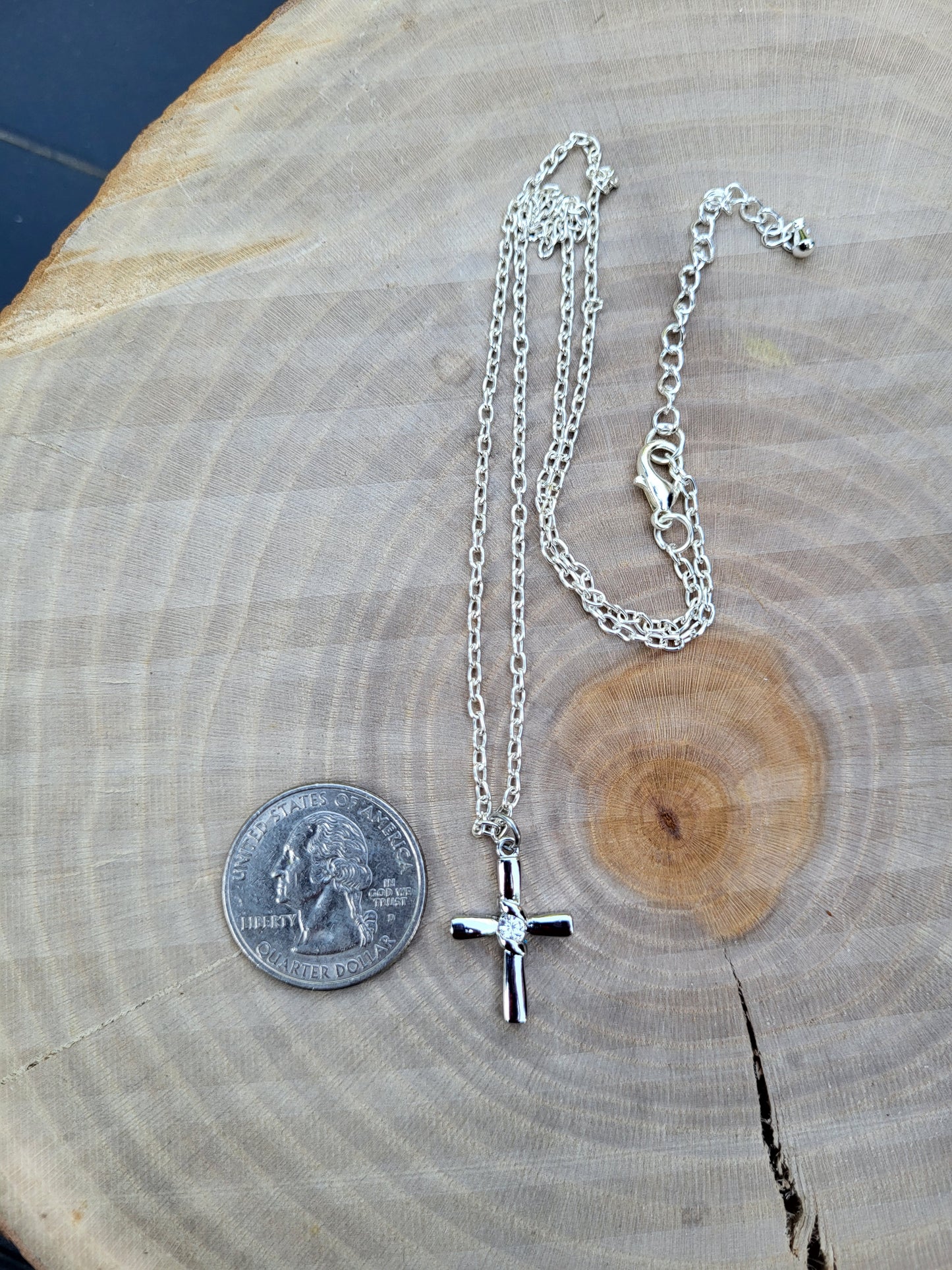 Cross Necklace with Center Stone