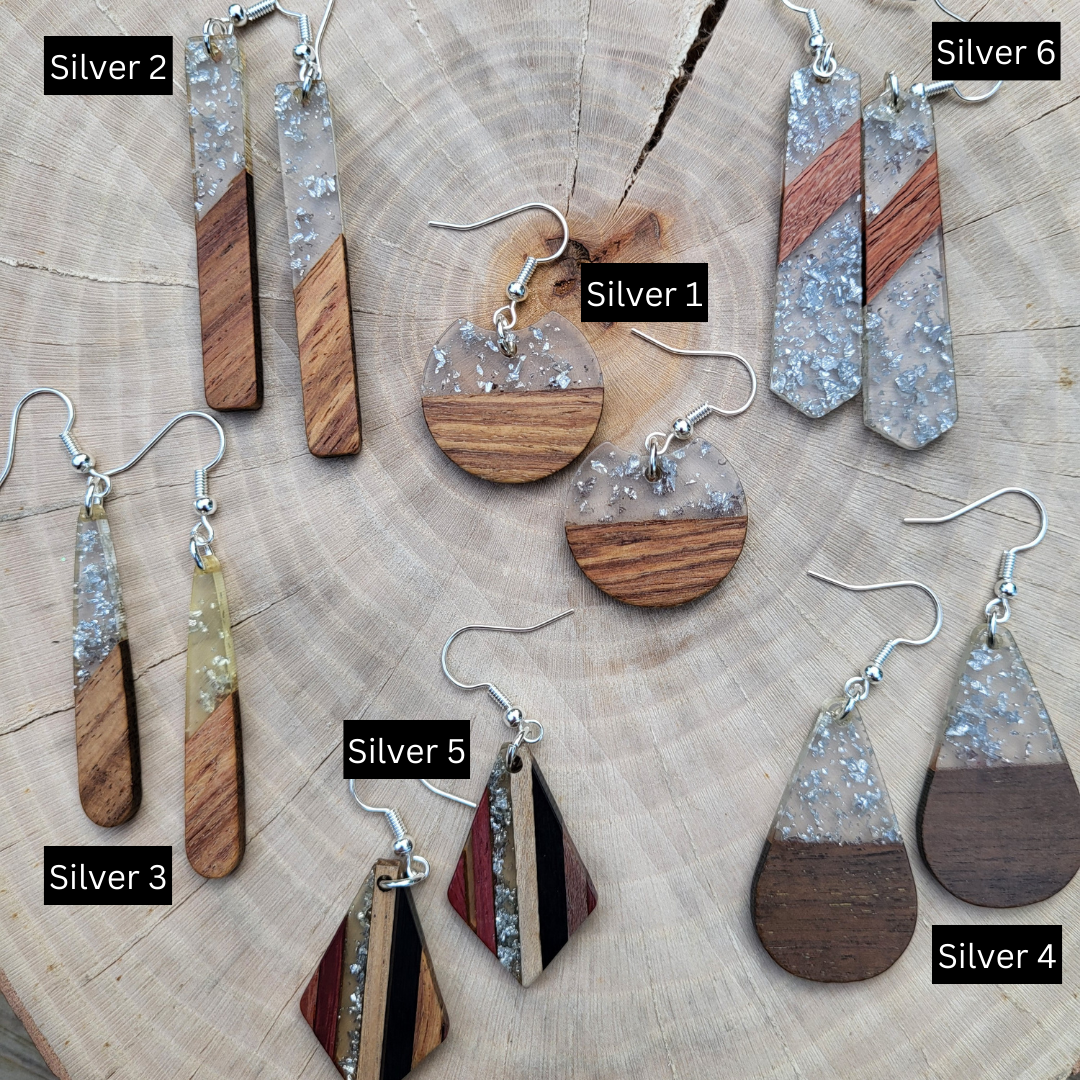 Geometric Resin & Wood Drop Earrings