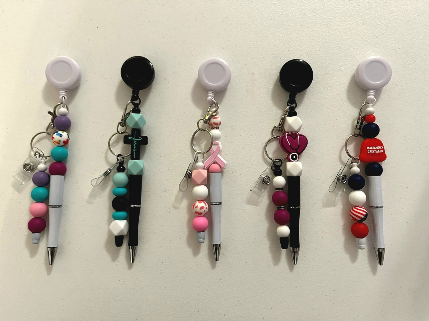 Silicone Beaded Retractable Pen & Badge Clip Set