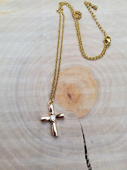 Cross Necklace with Center Stone