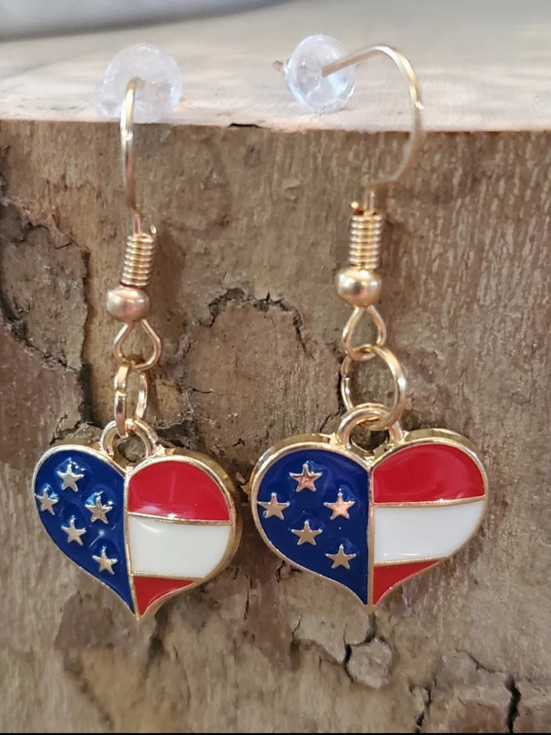 American Flag Heart Gold-Plated Earrings