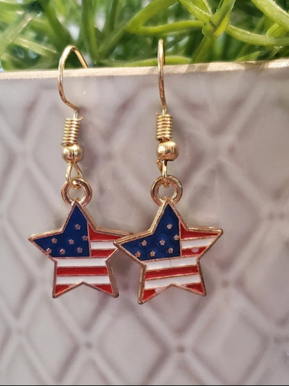 American Flag Star Gold-Plated Earrings