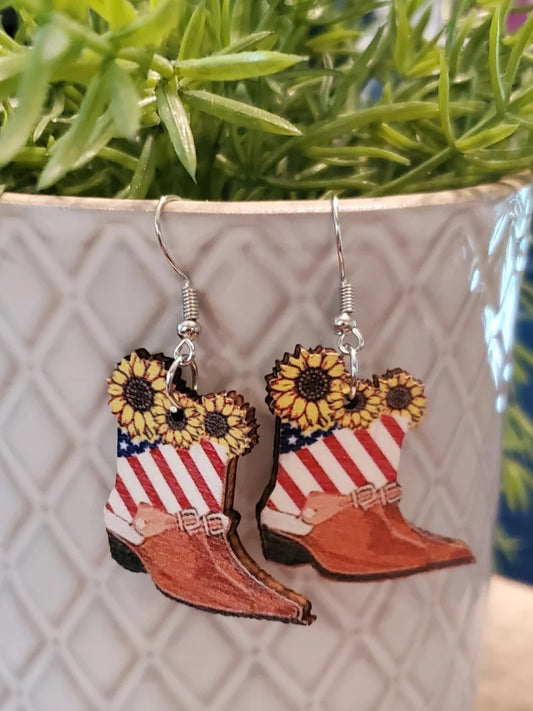 American Flag Western Boot Earrings