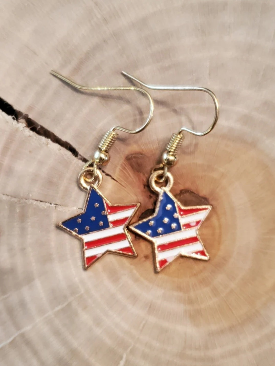 American Flag Star Gold-Plated Earrings