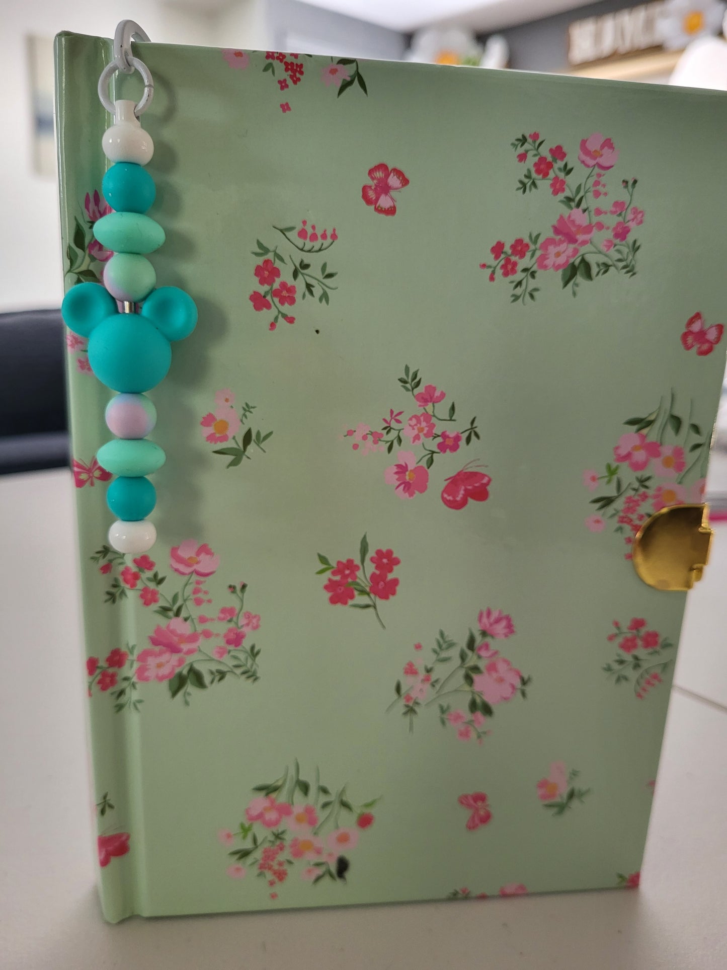 Teal Mickey Mouse Beaded Bookmark