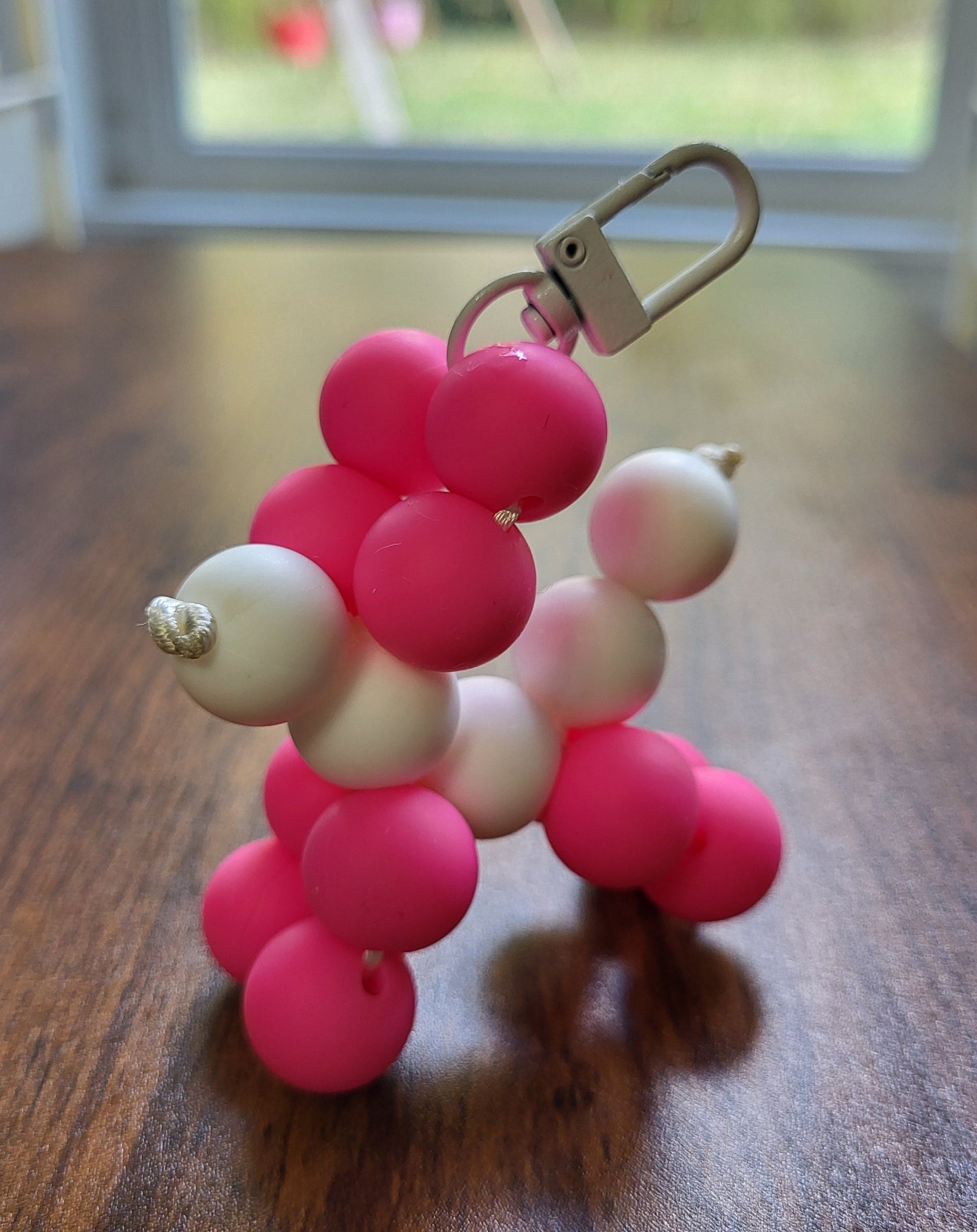 Pink & White Beaded Balloon Dog Clip